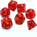 CREEBUY Red Polyhedral DND Dice Set 7 Die with Pouch for D&D MTG Acrylic view 3