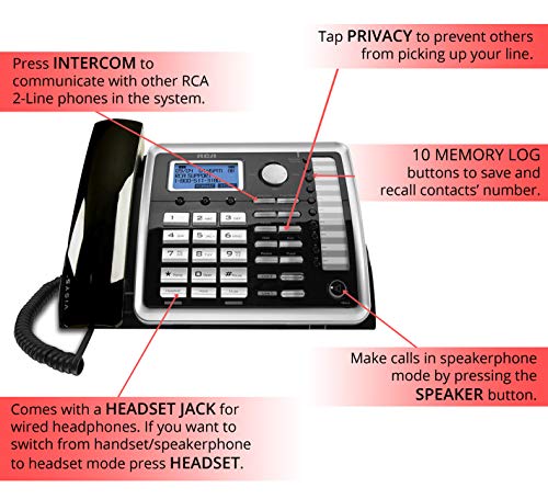 RCA 25260 2-Line Expandable Phone System - Full Duplex Telephone with Built-in Intercom (2-Pack) Bundle with RCA 25055RE1 DECT 6.0 Cordless Accessory Handsets (2-Pack) and 4 Blucoil AA Batteries - Thumbnail 2