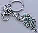 Soulbreezecollection Gorgeous Peacock Bird Animal Lover Keychain Key Ring Charm Dark Green AB Glitter Enamel