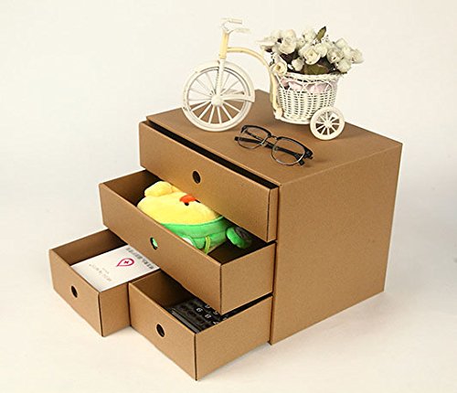 Elezay Office Kraft Paper Storage Box Cardboard Drawer Box With 4