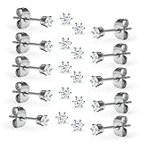 Stainless Steel Ten Pair Set of 3mm CZ Round Stud Fashion Earrings, Silver