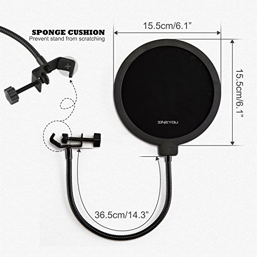 ZINGYOU Microphone Pop Filter PF-102 6-inch Round Shape Wind Mask Shield Screen for Recording and Broadcasting