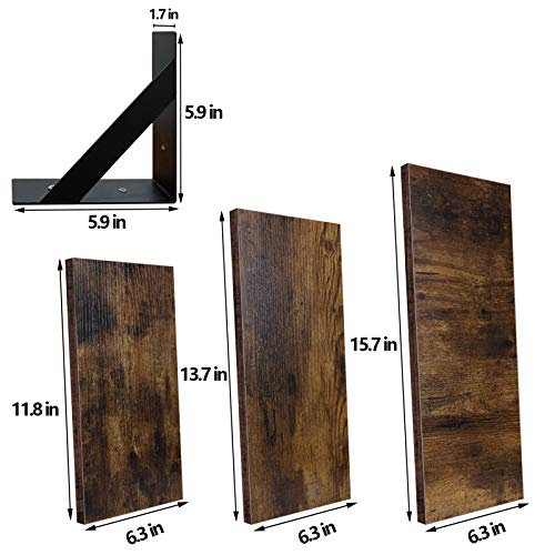 Floating Shelves Wall Mounted Floating Shelves, Display Ledge, Storage Rack for Office - Rustic Wood Wall Shelves Set for 3 Bedroom,Living Room, Kitchen Set of 3 for Bedroom