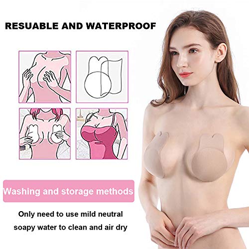 Adhesive Bra Invisible Bra Sticky Strapless Backless Bra Breast Lift Tape Nipple Covers for Women, Beige, XL, 4 Pcs