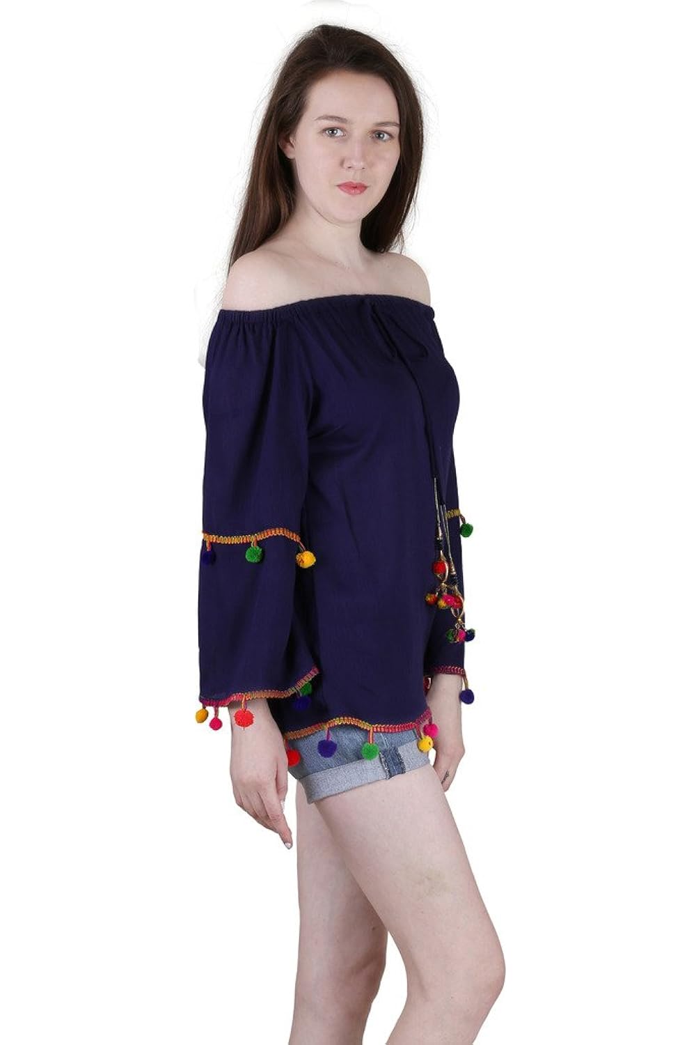 jollify women's blue rayon embroidered top