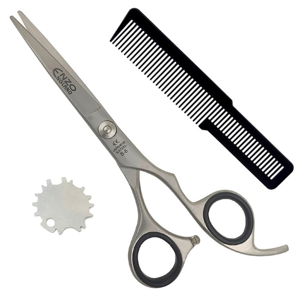 ENZO ENGLAND Professional Hair Cutting Trimming Dressing Grooming Hairdressing Razor Edge Blade Scissors Shesrs Japanese Stainless Steel with Adjustable Screw 6 inch (Hair Scissors)
