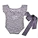 ISOCUTE Newborn Baby Photography Props Girl Bodysuit, Infant Lace Photo Clothes Romper(Gray)