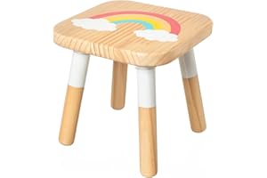 RUYU Wooden Kids Stool for Sitting, 9.1 Inch Solid Hard Wood Chair,Crafted Hand-Painted with Assembled Four-Legged Stool, Bedroom, Playroom, Furniture Stool for Toddler, Children, Boys, Girls