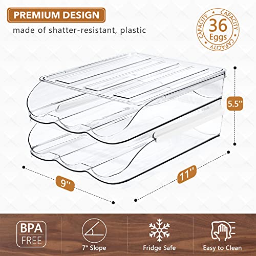 TAOPE Egg Holder for Refrigerator, Scrolling Egg Storage Container Reusable, Double Layer Fridge Egg Trays 36 Grids, Auto Rolling Egg Organiser Egg Storage, Smart Way to Ensure Older Eggs Get First