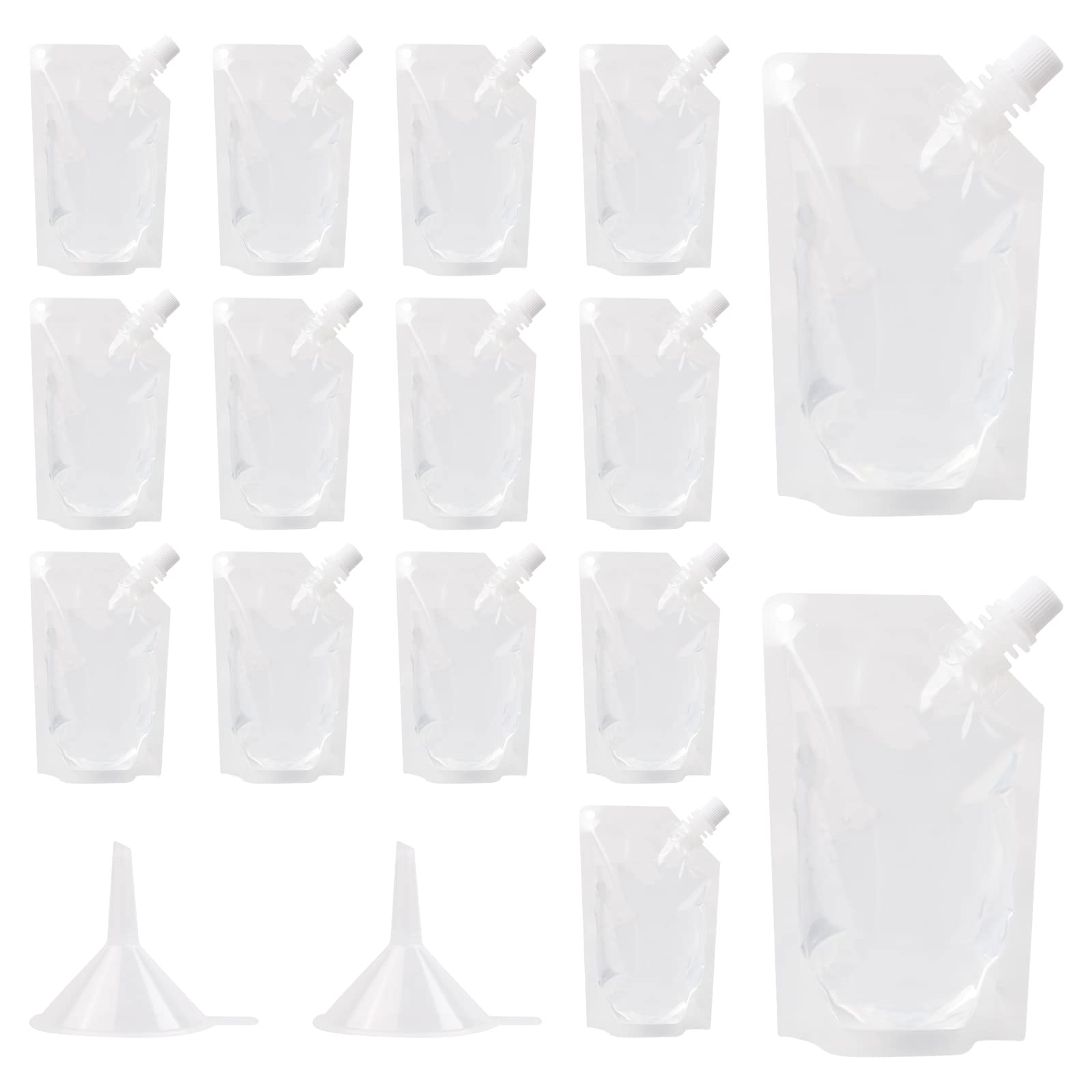 15 Pack Plastic Drinks Flasks with 2pcs Funnels, 200ml Clear Drink Pouches Reusable Beverage Bags, Drink Pouches for Festivals for Party Picnic Travel Camping Beach