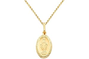 The World Jewelry Center 14k Yellow Gold Religious Miraculous Mary Medal Pendant with 1.2mm Cable Chain Necklace