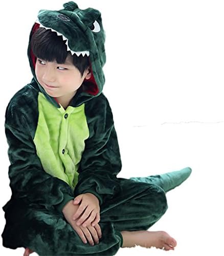 Unisex Child Kids Onesie Kigurumi Pajamas Halloween Costume Animal (B-Green dinosaur,S)