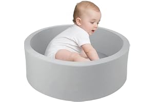 TRENDBOX Small Memory Foam Ball Pit, 27 inches Indoor Round Ball Pit (NO Balls) for Toddler Kids Children - 27 inches (Light Gray)