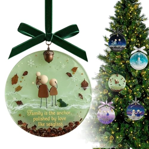 Sea Glass Friendship Decor, 3D Round-Shaped Christmas Decorations, Christmas Tree Hanging Ornaments, Handmade Keepsake Gift for Women, Timeless Art Glasses Pendant for Best Friend (E)