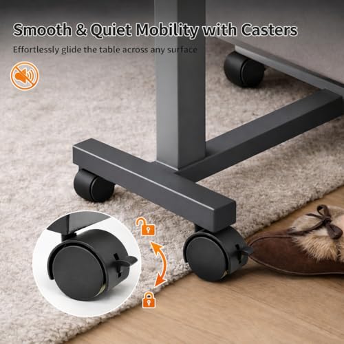 Adjustable Overbed Table with Wheels, Pneumatic Height Lift Rolling Bedside Table, Standing Desk for Home & Office Use, Ideal for Seniors & Limited Mobility(Walnut Brown)