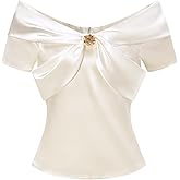 winkbay Women's Satin Off The Shoulder Tops Summer Elegant Bow Short Sleeve Evening Blouses Going Out Outfits