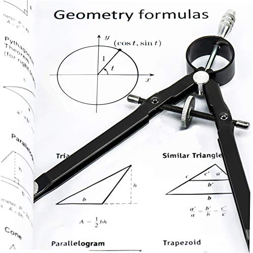 Offizeus Professional Compass for Geometry with Extra Lead Refills - Makes 10 Inch Circle - Math Compass, Drawing Compass - Metal Precision Bow Compass with Lock - for Drafting, School, Woodworking