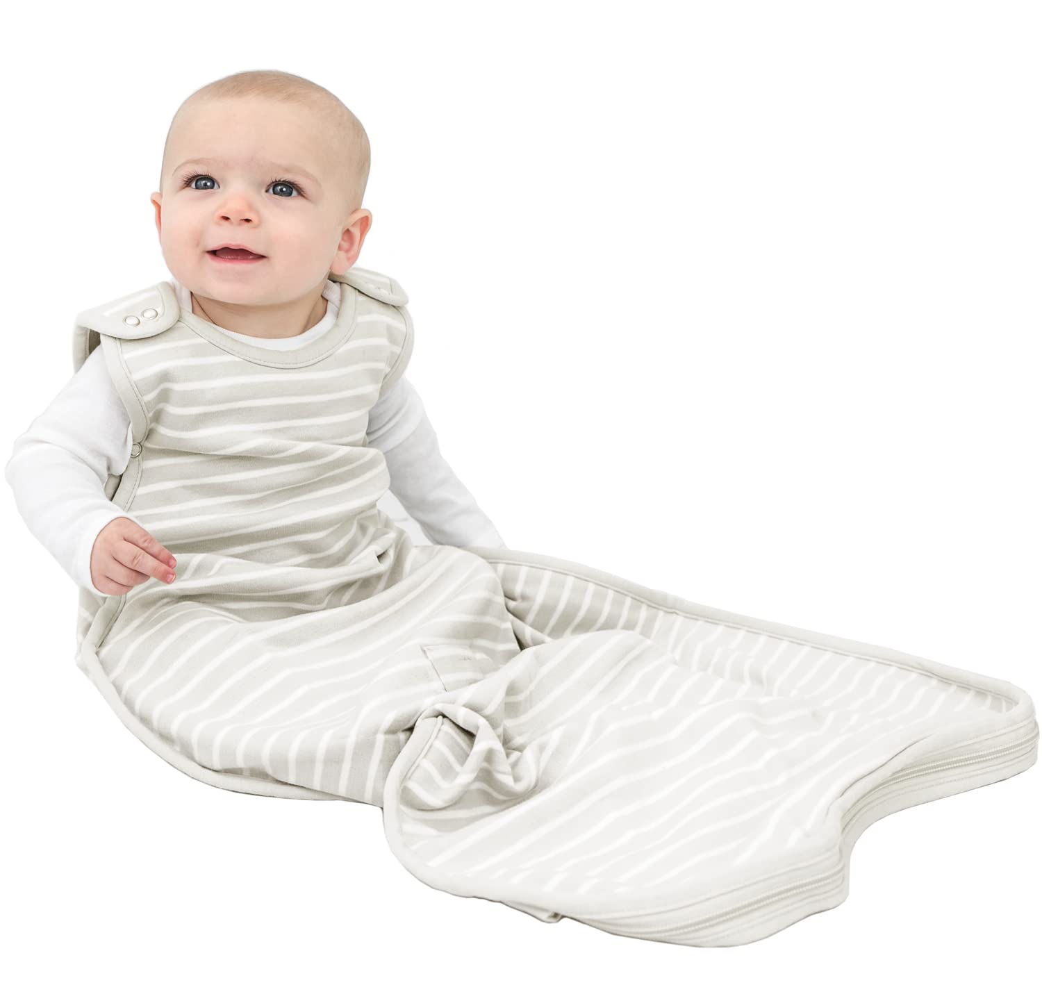 Woolino Ultimate 4 Season Baby Sleeping Bag - Merino Wool Baby Sleep Sack, Organic Cotton Outer, Temperature Regulating Year Round Wearable Blanket, Adjustable Universal Size 2-24 Months - Gray
