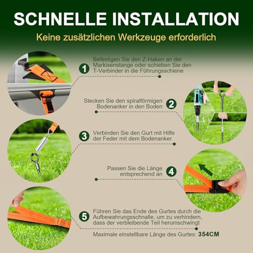 SCHINTILLO Storm Band Awning Set for Thule & Fiamma, Storm Protection for Awning Awning, Stabilisation Kit for Camping and Motorhome with 39 cm Thick Ground Anchor