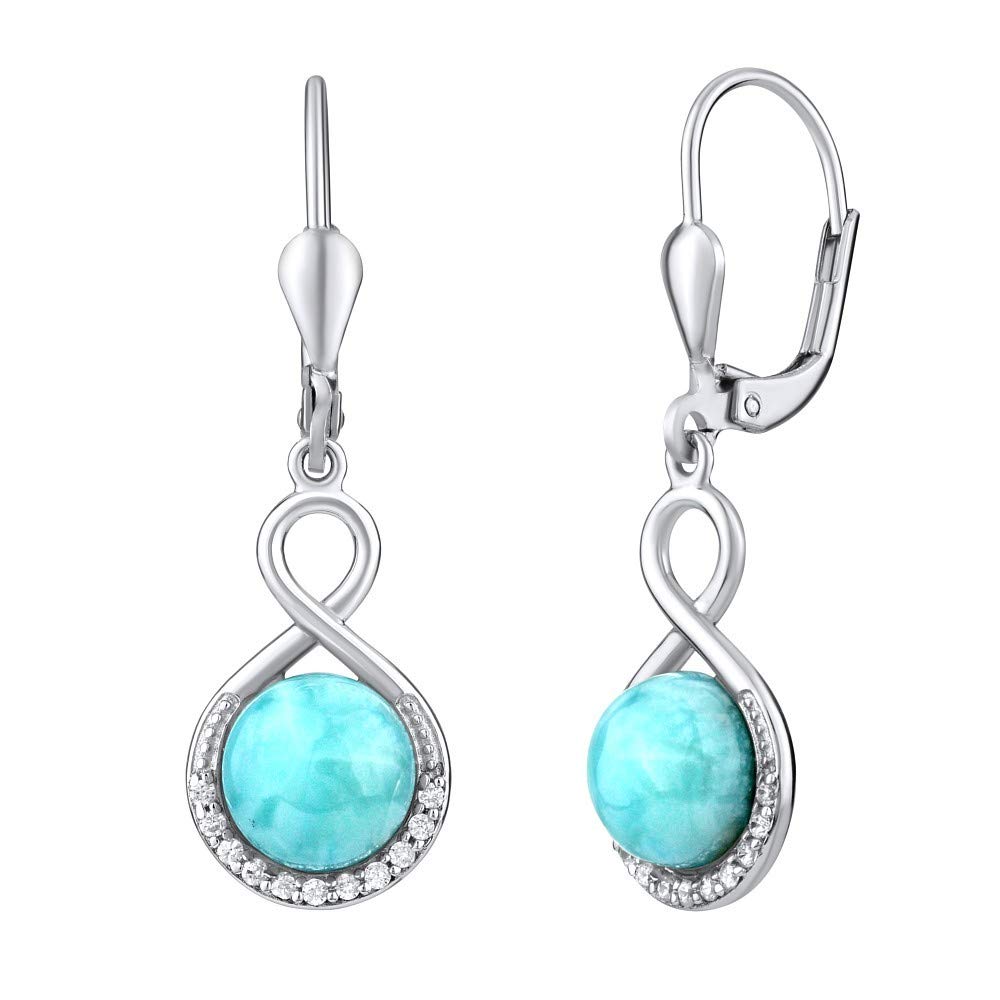 SILVEGO - JST14710LR - Women's 925 Sterling Silver Drop Earrings with Natural Larimar