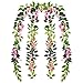 Sunm Boutique Artificial Flowers Wisteria Garland Vine Rattan Hanging for Home Garden Ceremony Wedding Arch Floral Decor, 6.6 Feet, 4pcs, Pink