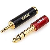 JEEUE 1/4" to 3.5mm Headphones Adapter for Audio Connector Cables, Upgrade 3.5mm(1/8") TRS to 6.35mm Stereo Pure Copper Jack Adaptor Bring You Professional Sound (Fashion Black+Red)