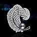 Elegant Grey Pearl Brooch PLATO H Angel Feathers Scarves Brooch Love Cultured Pearl & Feather Brooch with Crystal, Crystal Feather Brooch Pin, Woman Jewelry Gifts