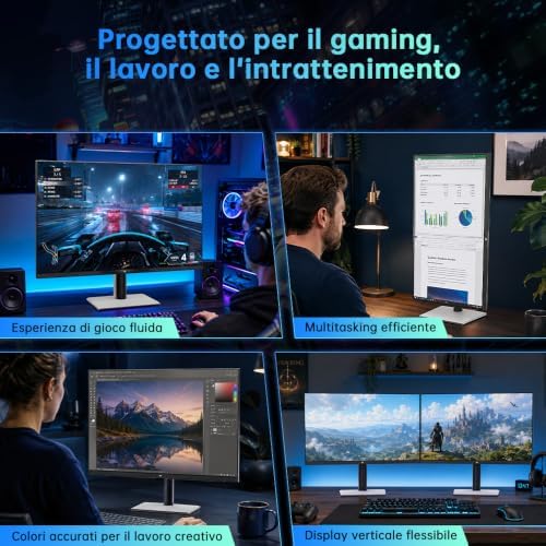 H27E6S Monitor Gaming 27 Pollici QHD 2560 x 1440, 240 Hz (OC 275 Hz), Fast IPS, 1 ms, HDR400, FreeSync & G-Sync Compatible, Eye Care, VESA 100 x 100, Supporto Regolabile, HDMI 2.0, DisplayPort 1.4