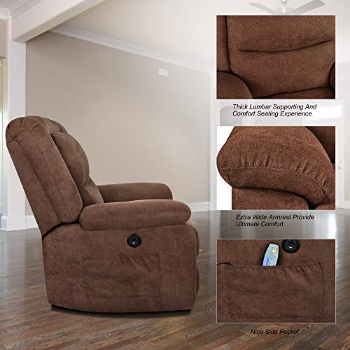MAGIC UNION Overstuffed Fabric Electric Recliner Chair Heated Vibration Massage Sofa with USB Charge Port Home Theater Seating