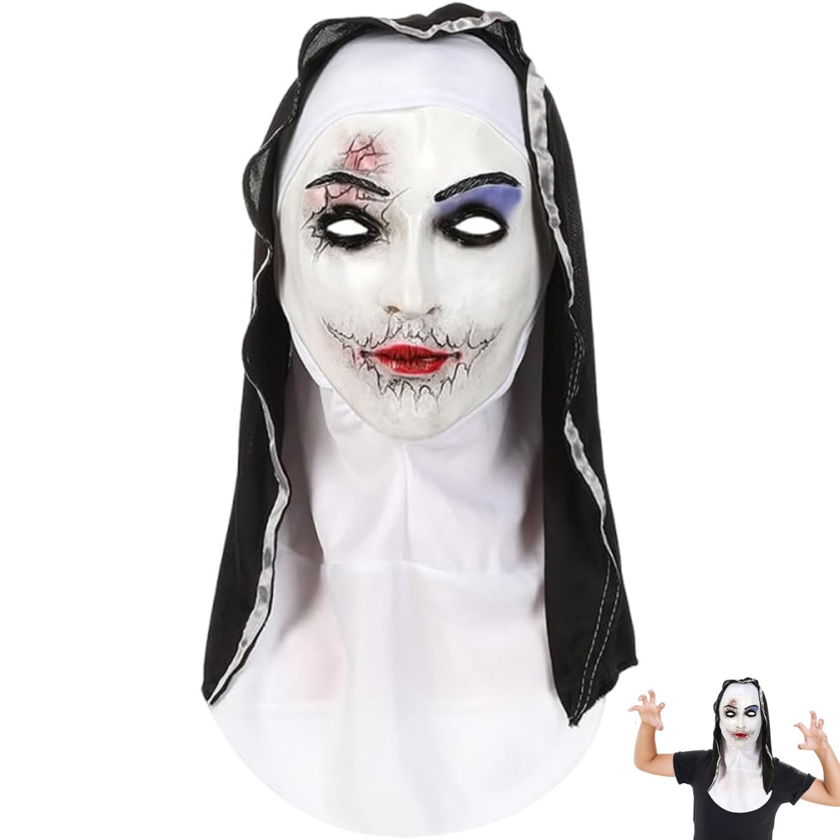 LGWJHCY Halloween Horror Masks, Latex Mask, Ghost Face Mask, Scary Movie Mask for Children and Adults, Suitable for Ghost Houses, Latex Ghost Mask for Ghost House, Theme Parties and Role Play (White)