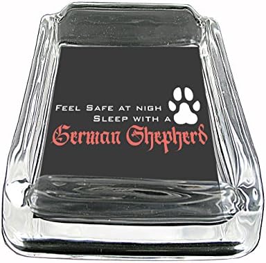Have Fun Gifts Glass Square Ashtray for outdoor With Four Places To Drop Your Cigarette-Thick And Transparent Glass Tray With Feel Safe At Nigh Sleep With A Germen Shepherd