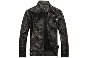PASOK Men's Faux Leather Jacket Vintage Stand Collar Motorcycle PU Leather Outwear Coat