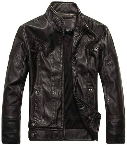chouyatou Men's Vintage Stand Collar Pu Leather Jacket (X-Small