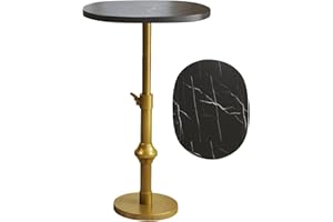 WHGBJA Marble Drink Table, 10"x12"x(22“~30") Martini Table with Metal Antique Brass Adjustable Stand Base, Drink Tables for S