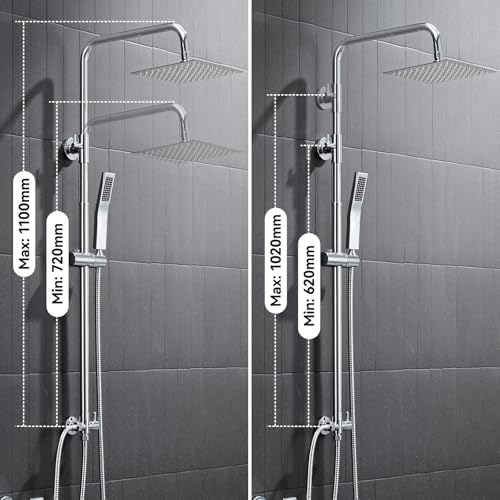 Auralum Shower Column without Mixer, Stainless Steel Shower Column with Riser Rail Adjustable Height 72-110 cm, Shower Rail with Shower Head and Handshower, Ideal Standard Shower Group for Bathtub