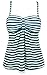 Cocoship Dark Sea Green & White Vintage Sailor Striped Swim Top Retro Bow Ruched Modest Bathing Suit Tankinis 10(FBA)