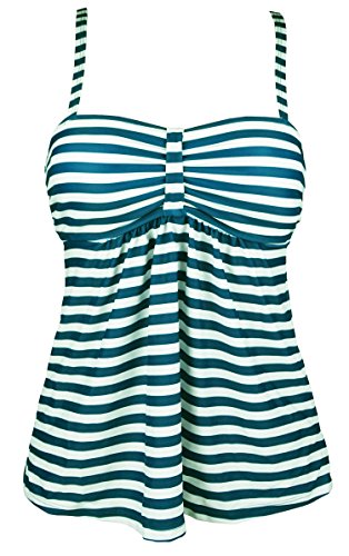 Cocoship Dark Sea Green & White Vintage Sailor Striped Swim Top Retro Bow Ruched Modest Bathing Suit Tankinis 10(FBA) Cocoship Dark Sea Green & White Vintage Sailor Striped Swim Top Retro Bow Ruched Modest Bathing Suit Tankinis 10(FBA)