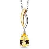Gem Stone King 925 Silver and 10K Yellow Gold Honey Topaz Pendant Necklace for Women | 1.00 Cttw | Gemstone November Birthstone | Pear Shape 8X5MM | With 18 Inch Silver Chain