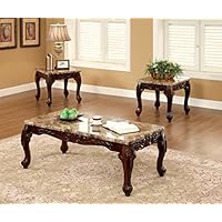 Furniture of America Beltran 3-Piece Traditional Faux Marble Top Accent Tables Set, Dark Oak