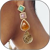 Gold Statement Earrings for Women Irregular Geometric Teardrop Square Dangle Earrings Hypoallergenic Long Resin Drop Earrings Trendy Jewelry Gifts