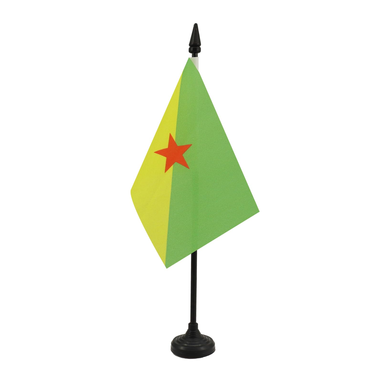 AZ FLAG - French Guiana Table Flag 4'' x 6'' - French region of Guyane française Office Mini Banner 100% Polyester 15 x 10 cm - Mini Desk Flag with 10'' Pole and Black Plastic Base
