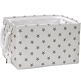 Sea Team Collapsible Rectangular Fabric Storage Bin Decorative Wardrobe Shelf Basket Organizer with Rope Handles for Clothes Storage & Toy Organizer (Grey Star)