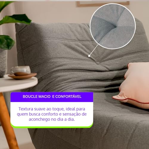 Poltrona Puff Retrô Inflow Boucle Cinza Vem Na Caixa Design Decorativo Para Sala e Quarto Moderno