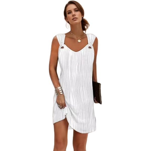 Futuro Fashion Women's Tulip Dress - Sleeveless V-Neck Empire Waist Casual Tunic