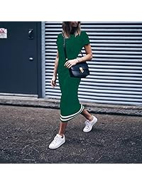 Longwu - Vestido largo de manga corta para mujer, de algodón, para cóctel, fiesta