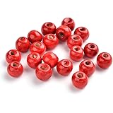 Craftdady 200Pcs Round Wood Beads 8mm Red Wooden Ball Spacer Beads for Home Decoration Jewelry Making Hole: 3mm
