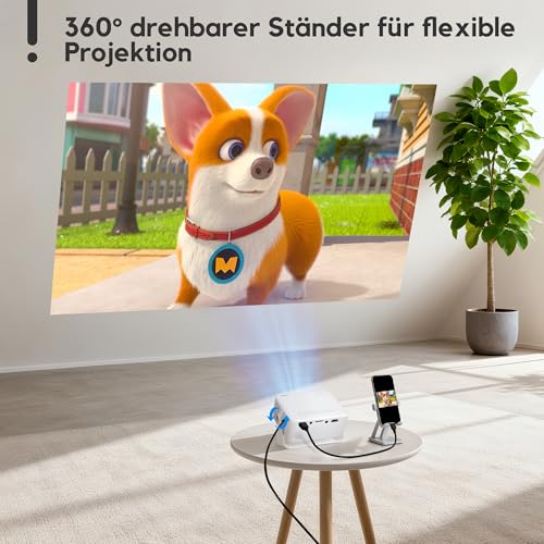Mini Projector [Car Keystone & 2026 Upgraded] AKIYO O1 Projector Small 1080P Supports 360° Rotatable 15000L Projector for Home Cinema, 50% Zoom Outdoor Projector Compatible with Smartphone/TV Stick/HDMI/USB