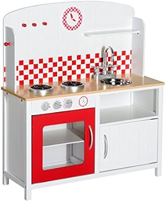 Homcom - Cocina de juguete para niños con accesorios de madera, 70 x 30 x 88 cm: Amazon.es: Jardín
