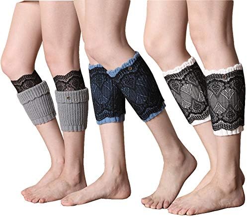 Santwo Women Winter Warm Crochet Knitted Boot Cuff Sock Short Leg Warmer 3 Pairs