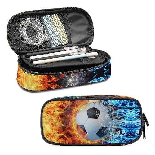 Soccer Pencil Case for Boys, Large Capacity Cool Pencil Pouch for Kids, Back to School Pen Cases with Zipper, Stationery Organizer Pen Bag with Pencil Holder for Elementary Middle School